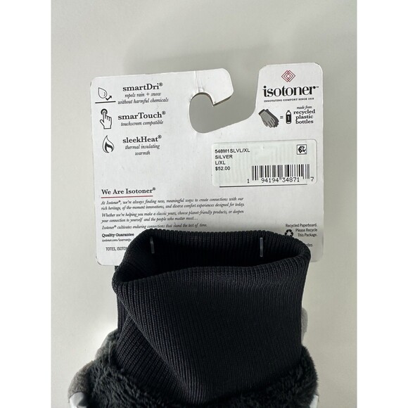 isotoner Sleek Heat Flip Mittens Quilted Silver Touchscreen Gloves Size L/XL - Picture 5 of 5